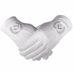 Master Mason Cotton Gloves White - Silver Square Compass Mylar Embroidery