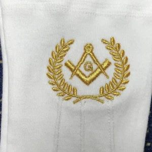 Master Mason Blue Lodge Gloves - White Cotton with Gold Square & Compass G Logo