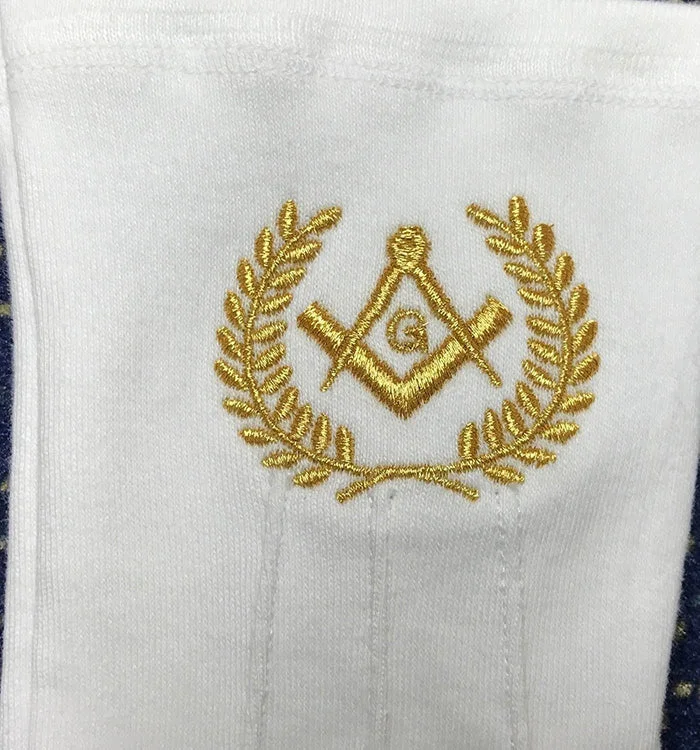 Master Mason Blue Lodge Gloves – White Cotton with Gold Square & Compass G Logo