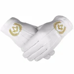 Blue Lodge Cotton Gloves Two Pairs - Machine Embroidery Gold Square Compass Wreath