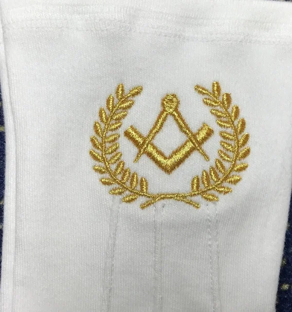 Master Mason Blue Lodge Gloves - White Cotton with Gold Square & Compass Logo