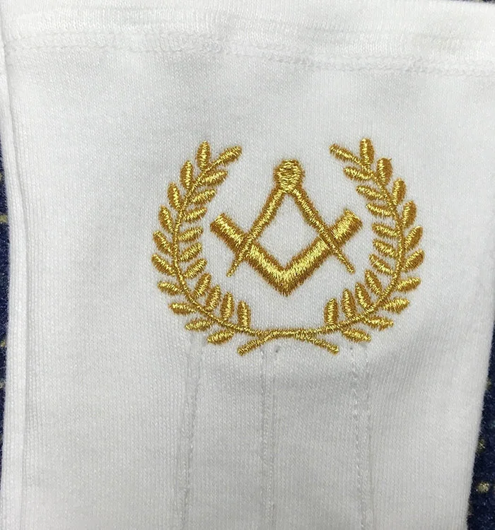 Master Mason Blue Lodge Gloves – White Cotton with Gold Square & Compass Logo