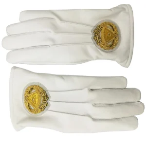 Grand Master Blue Lodge Gloves - White Leather with Gold Hand-Embroidered Emblem