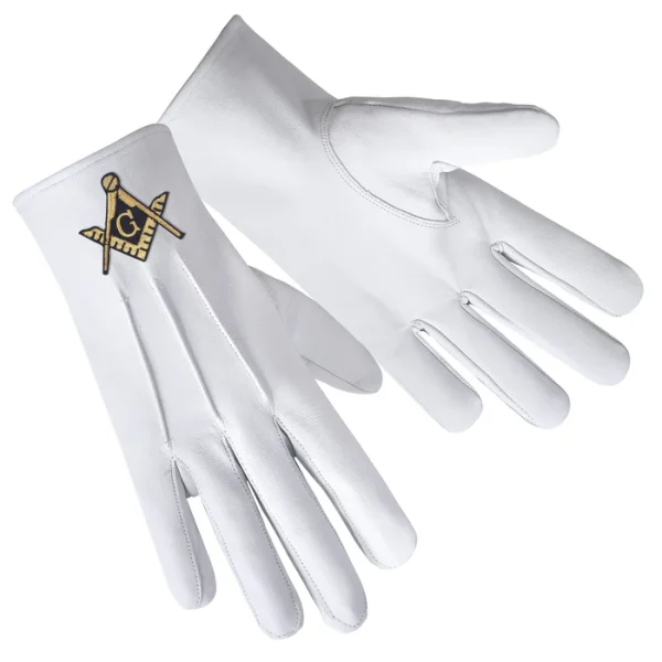 Master Mason Blue Lodge Gloves - Pure White Leather Front and Back