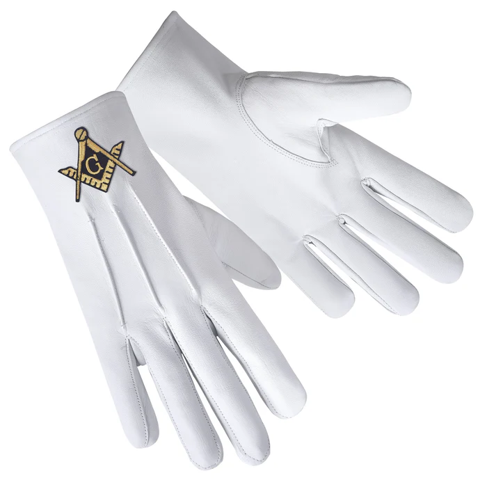 Master Mason Blue Lodge Gloves – Pure White Leather Front and Back