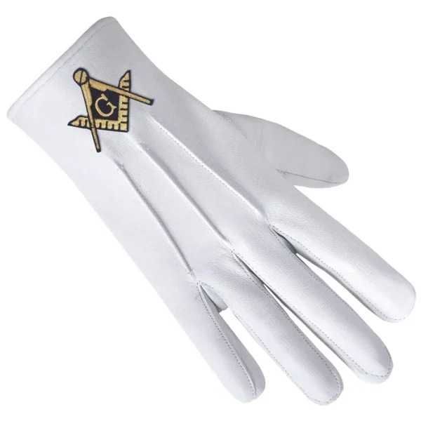 Master Mason Blue Lodge Gloves - Pure White Leather Front