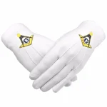 Master Mason Blue Lodge Gloves - Cotton With Yellow and Blue Square and Compass G