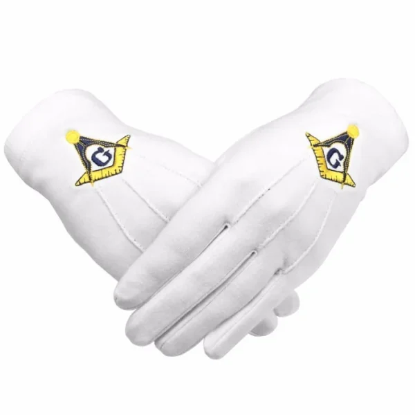 Master Mason Blue Lodge Gloves - Cotton with Yellow & Blue Square & Compass G