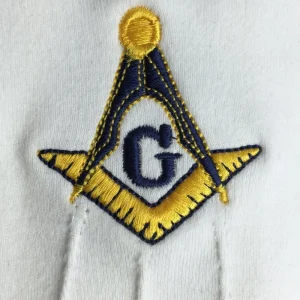 Master Mason Blue Lodge Gloves - Cotton with Yellow & Blue Square & Compass G Logo