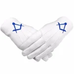 Master Mason Blue Lodge Cotton Gloves - White Royal Blue Square Compass
