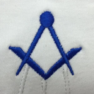 Master Mason Blue Lodge Gloves - White Cotton with Royal Blue Thin Square & Compass Logo