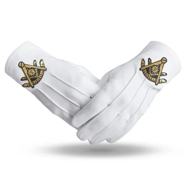 Past Master Blue Lodge California Regulation Gloves - Pure Cotton Gold Emblem