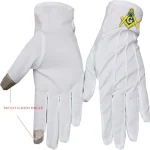 White Masonic Gloves Square Compass - Golden Embroidery Touch Screen