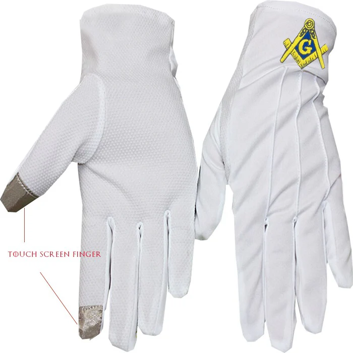 Master Mason Blue Lodge Gloves – Polyester Golden Embroidery Touch Screen Finger