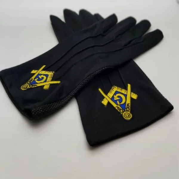 Master Mason Blue Lodge Gloves - Polyester Golden Embroidery Touch Screen Finger Front