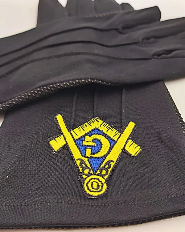 Master Mason Blue Lodge Gloves - Polyester Golden Embroidery Touch Screen Finger Logo