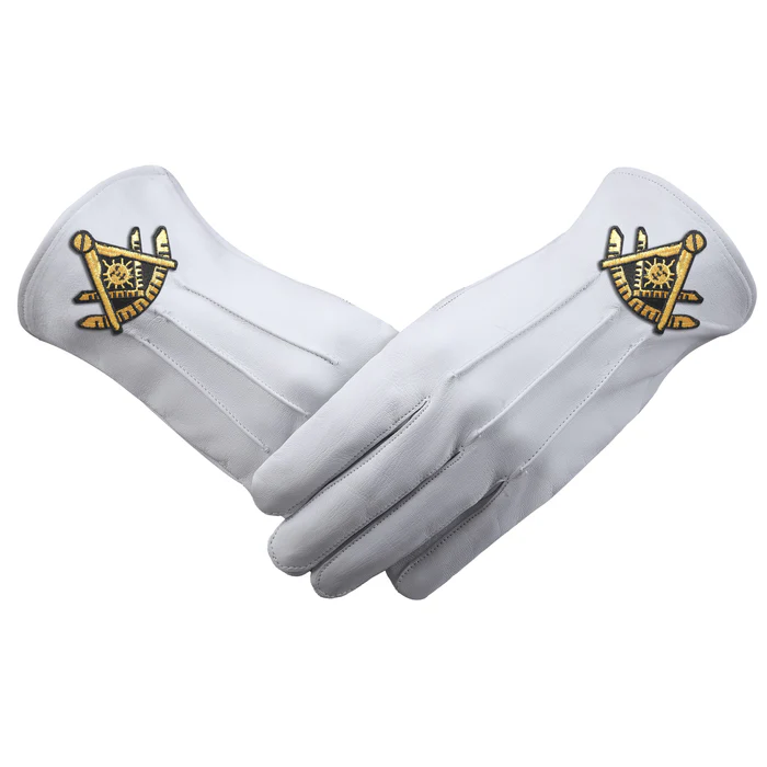 Past Master Blue Lodge California Regulation Gloves – Leather with Gold Emblem