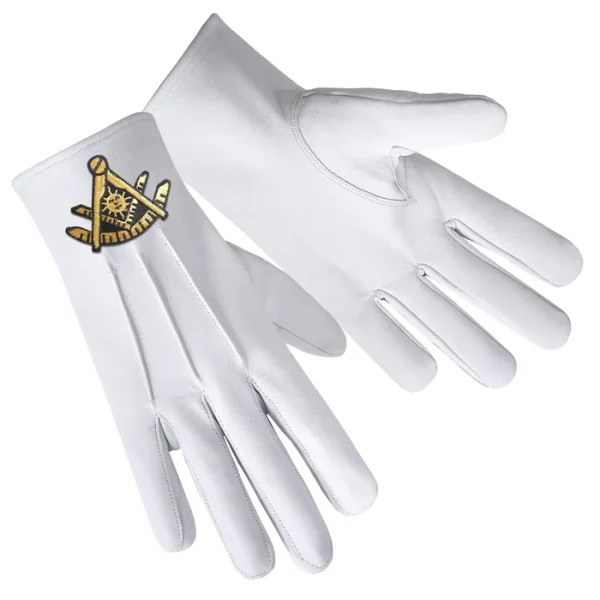 Past Master Blue Lodge California Regulation Gloves - Leather with Gold Emblem Front and Back