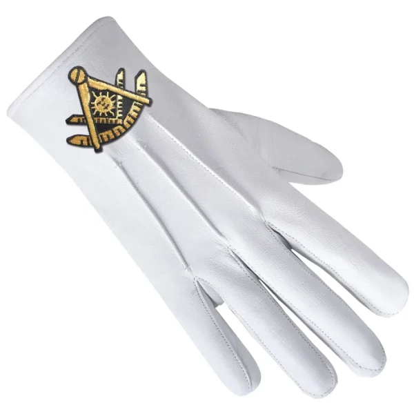 Past Master Blue Lodge California Regulation Gloves - Leather with Gold Emblem Front