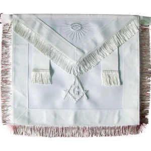 Master Mason Blue Lodge Apron - All White Ribbon With White Fringe