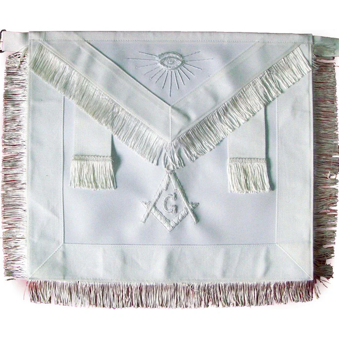 Master Mason Blue Lodge Apron – All White Ribbon With White Fringe