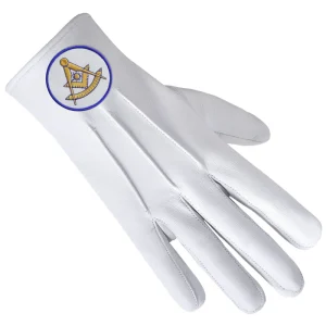 Past Master Blue Lodge California Regulation Gloves - Leather with Gold Emblem with Blue Borders Front