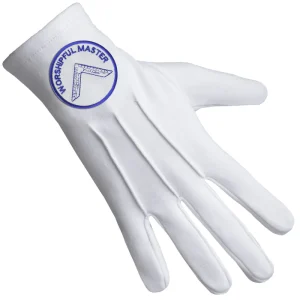 Worshipful Master Blue Lodge Gloves - Pure Cotton with Blue & White Patch Front