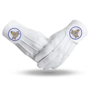 Past Master Blue Lodge California Regulation Gloves - Pure Cotton with Gold Emblem with Blue Borders