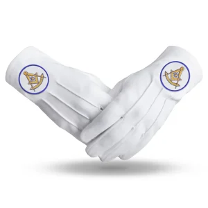 Past Master Blue Lodge California Regulation Gloves - Cotton with White Patch with Blue Borders