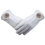 Grand Master Lodge Gloves White Leather -  3 Pairs Gold Emblem Officer