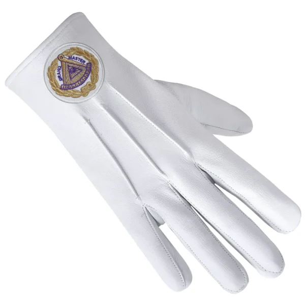 Grand Master Blue Lodge Gloves - Leather with Gold Emblem Front