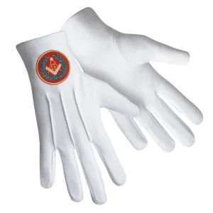 Master Mason Blue Lodge Gloves - Pure Cotton with Red Patch & Wreath Front and Back