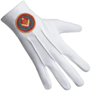 Master Mason Blue Lodge Gloves - Pure Cotton with Red Patch & Wreath Front