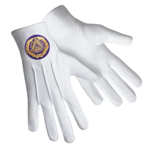 Grand Master Blue Lodge Gloves - Pure Cotton with Purple Patch Front and Back