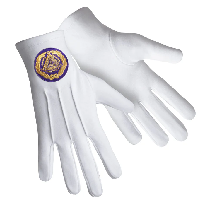 Grand Master Blue Lodge Gloves – Pure Cotton with Purple Patch Front and Back