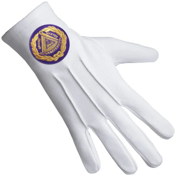 Grand Master Blue Lodge Gloves - Pure Cotton with Purple Patch Front