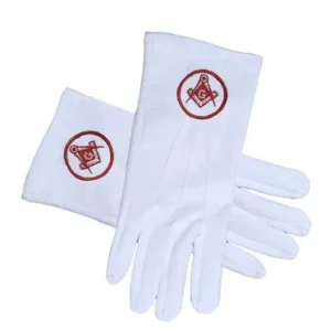 Master Mason Blue Lodge Gloves - Red Square and Compass in Circle