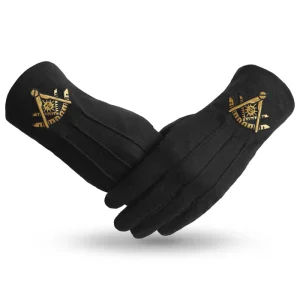 Past Master Blue Lodge California Regulation Gloves - Black Cotton with Golden Emblem