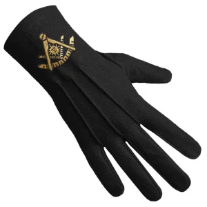 Past Master Blue Lodge California Regulation Gloves - Black Cotton with Golden Emblem