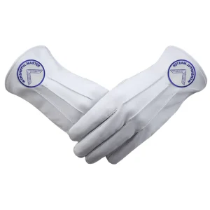 Worshipful Master Blue Lodge Gloves - White Leather with Round Patch