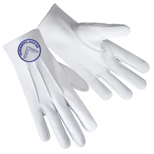 Worshipful Master Blue Lodge Gloves - White Leather with Round Patch Front and Back