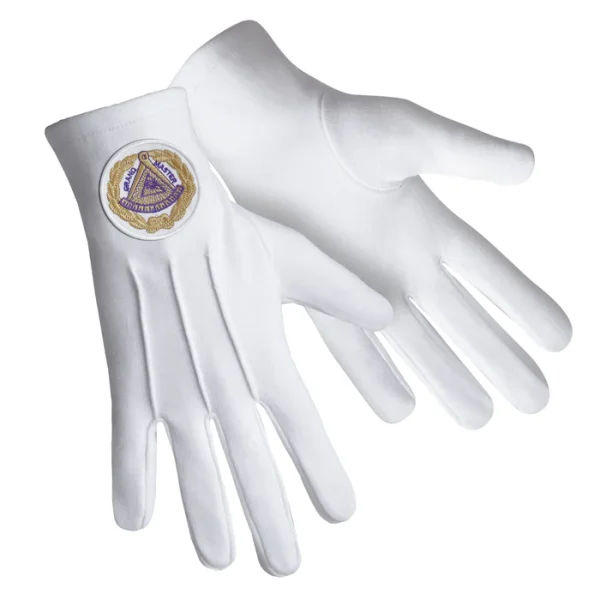 Grand Master Blue Lodge Gloves - Pure Cotton with White Patch Front and Back