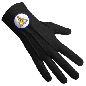 Past Master Blue Lodge California Regulation Gloves - Black Cotton with Gold Emblem Patch