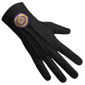 Grand Master Blue Lodge Gloves - Pure Black Cotton with Purple Patch Front