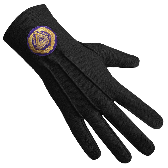 Grand Master Blue Lodge Gloves – Pure Black Cotton with Purple Patch Front