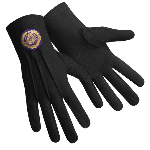 Grand Master Blue Lodge Gloves - Pure Black Cotton with Purple Patch Front and Back