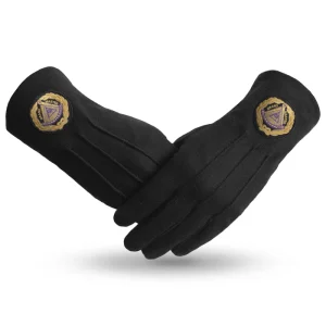 Grand Master Blue Lodge Gloves - Pure Black Cotton with Gold Wreath