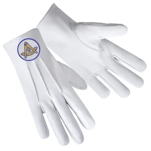 Past Master Blue Lodge California Regulation Gloves - Leather with Gold Emblem and Blue Borders Front and Back