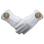 Past Grand Master Blue Lodge Gloves - White Leather Black Embroidered Patch