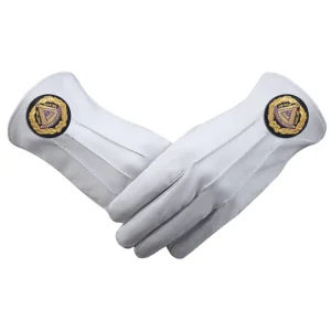 Past Grand Master Blue Lodge Gloves - Leather with Machine Embroidery Black Patch